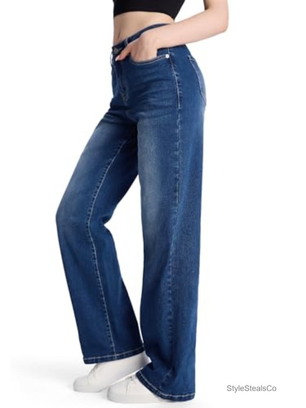 Tall Straight Leg Jeans Mid Waist Stretchy Loose Denim Pants Casual Baggy - Picture 2 of 7